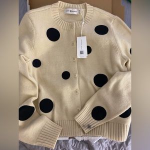NWT Tory Burch Polka Dot Cardigan Antique Size M Ivory Sweater